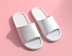 Minimalist White Slippers on Pink Background - Clean and Simple Footwear.