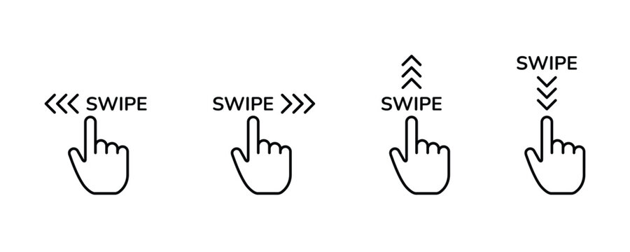 Swipe icon set. Hand gesture slide vector set. Up arrow button symbol. Slide left right finger icon set.