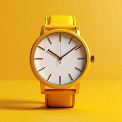 Minimalist Yellow Watch - A Timeless Accessory on a Vibrant Background.