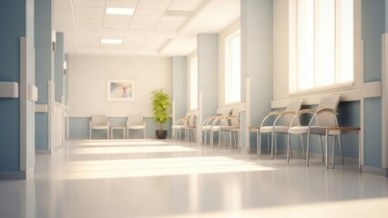 Waiting room interior with chairs and windows, isolated on white background