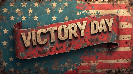 Old grunge american flag background with victory day text banner illustration