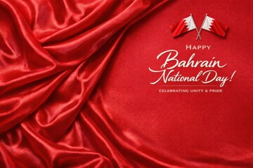Celebrating Bahrain National Day With Vibrant Red Fabric and Flags Representing Unity and Pride in the Nation