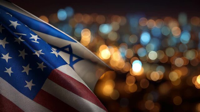 Israel and usa flags unite in symbolic display urban nightscape photography inspirational concept
