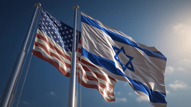 Unity in diversity usa and israel flags displayed together in a bright sky environment