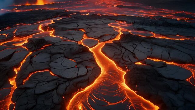 Volcanic Eruption with Flowing Lava Streams.