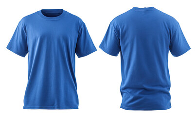 Front and back view of a plain, royal blue t-shirt (1)