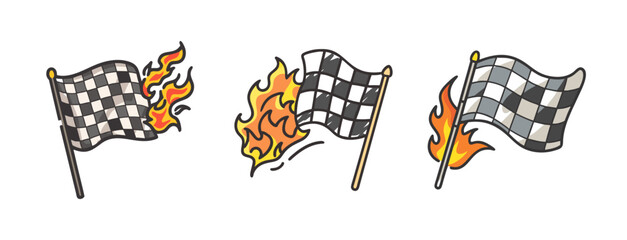 Obraz premium Checkered racing flags on fire, symbolizing speed and competition victory