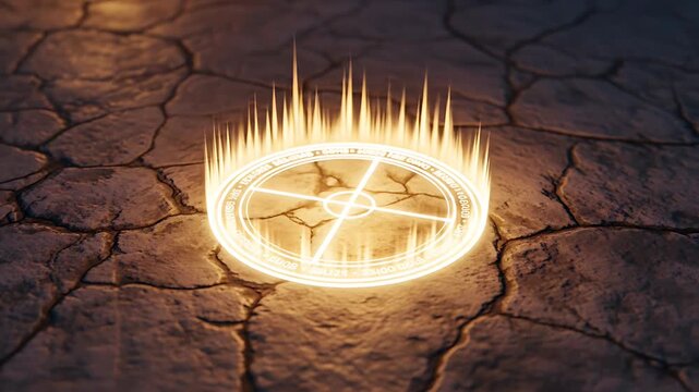 Glowing Magic Circle on Cracked Stone Ground