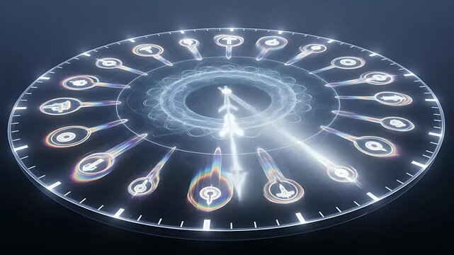 Holographic Time Wheel: Futuristic Clock with Symbol Indicators