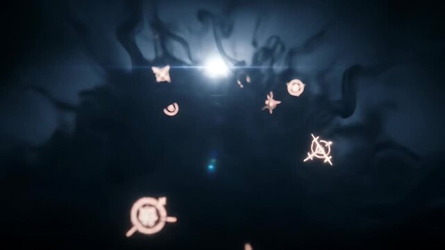 Ethereal Glyphs: Floating Symbols in Dark Mist