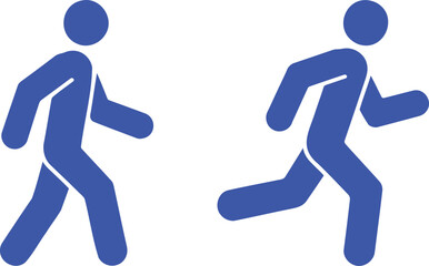 Obraz premium Blue walking and running figures on white background