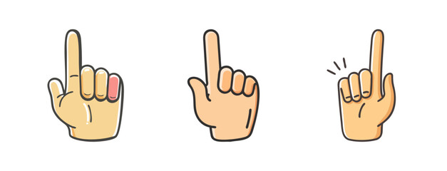 Fototapeta premium Set of three hand icons pointing up, symbolizing choice, direction, or selection.