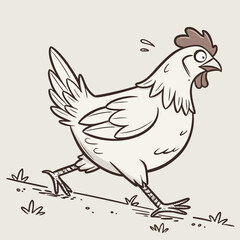 Fototapeta premium Cartoon white chicken walking on grass bird animal