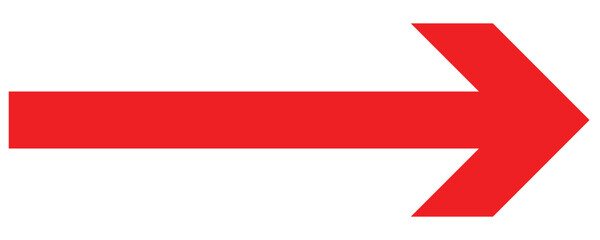 Fototapeta premium Vector trendy long red arrow. Red horizontal long arrow vector. Red long arrow pointing to right in site on isolated white background. Straight line long arrow .