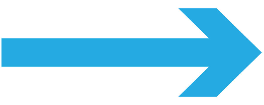 Blue horizontal straight arrow. Large long arrow vector icon on right direction . The illustration on white background. Vector illustration .