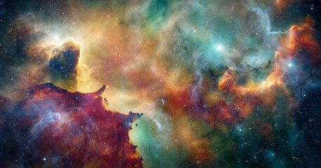 A view from space to a galaxy and stars. Universe filled with stars, nebula and galaxy,. Panoramic shot,. Elements of this image furnished by NASA. © Tryfonov