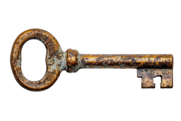 Antique Key Discovery Rusty Vintage Metal Door Lock Unlock Old Worn Rare Golden Treasure Find on transparent background