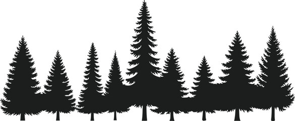Fototapeta premium Collection of diverse evergreen tree silhouettes on a white background. tree, branch, illustration, 