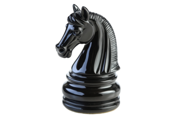 Chess Knight Shining Black Strategy Game Piece Antique Traditional Ornament Tactical on transparent background