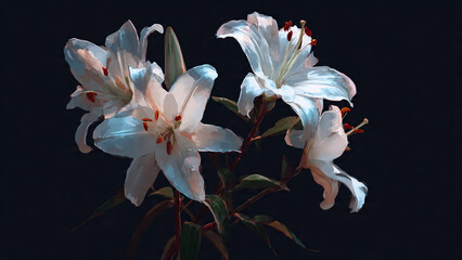 white lilies on dark background 