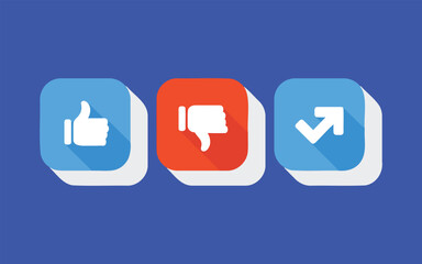 Fototapeta premium White thumbs up down and share on blue background like