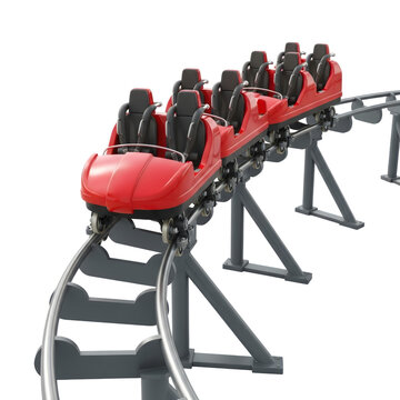 Red roller coaster car isolated on transparent background