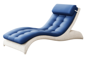 Blue Lounge Chair with Woven Frame Modern Outdoor Furniture for Relaxing Beachside or Poolside on transparent background