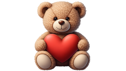 Valentine's day cute teddy bear holding heart isolated on transparent background