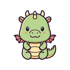 Obraz premium Adorable Cartoon Green Dragon Illustration