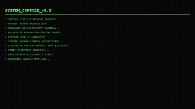 Futuristic System Boot Sequence Animation &ndash; Green Tech Terminal UI Loading Screen.