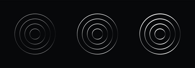 Concentric Circles Target Rings Vector Set - Abstract Radial Lines Design Elements for Sound Waves, Radio Signal, Radar, Focus, and Modern Technology Graphics. Radial lines pulse from center echo eps