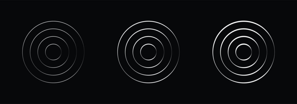 Concentric Circles Target Rings Vector Set - Abstract Radial Lines Design Elements for Sound Waves, Radio Signal, Radar, Focus, and Modern Technology Graphics. Radial lines pulse from center echo eps
