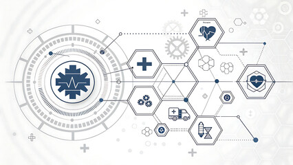 Abstract Digital Healthcare Innovation with Medical Icons and Network Connections