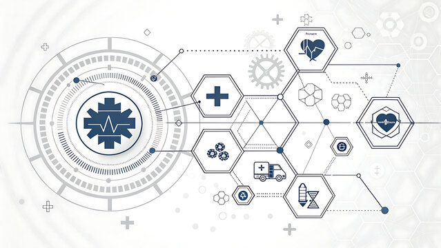 Abstract Digital Healthcare Innovation with Medical Icons and Network Connections - Powered by Adobe