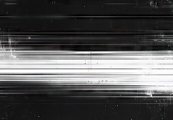 Abstract digital glitch art with horizontal white light streaks and scan lines on black background