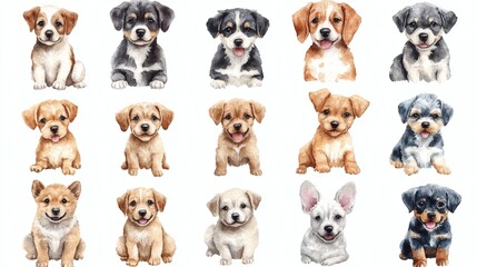 Fototapeta premium Discover stunning watercolor portraits of dogs with beautiful expressions and details in this captivating animal art collection.