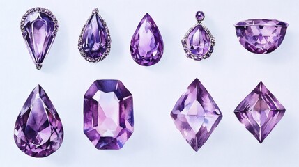 Fototapeta premium Amethyst earrings watercolor illustration material set