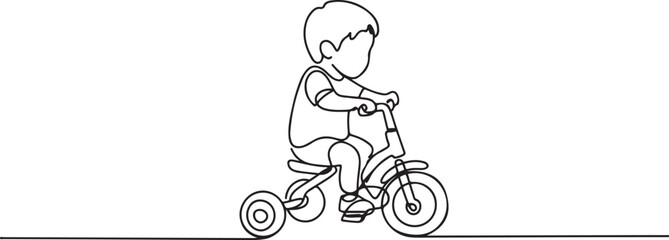 Obraz premium Single one line drawing kids tricycle. Children tricycle transportation.one line vector illustration with out background