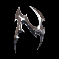 Chrome tribal letter N with sharp futuristic 3D geometry