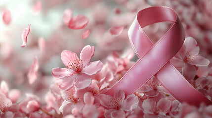 Pink ribbon flower concept symbolizing beauty, remembrance, and cancer awareness support