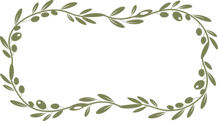 Hand drawn olive branch wreath frame border, Mediterranean green leaf branch vector for organic product label © Al