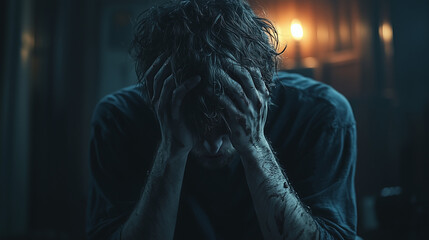 Emotional crisis concept with person overwhelmed by stress and hopelessness