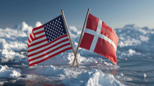 Usa and denmark flags united in a serene seascape symbolizing friendship and cooperation