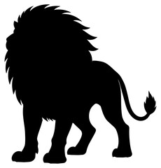Male Lion Silhouette Standing in Powerful Profile Pose Vector Illustration on Transparent Background