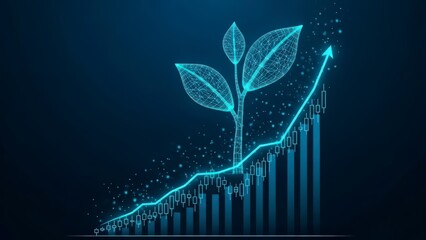 Growing business success with upward trend and plant growth