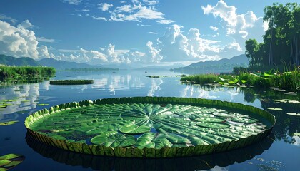 Giant Water Lily Pad in Amazon River Ecosystem.