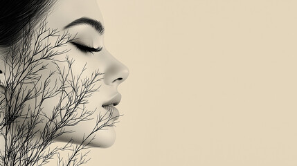 Artistic minimalist line illustration with abstract faces and plants for branding and visual identity