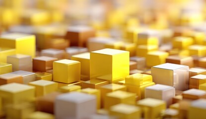 Abstract geometric cubes in yellow tones with selective focus and depth