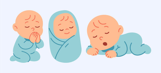 Fototapeta premium Adorable Babies Sleeping And Praying With Sweet Innocence