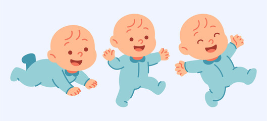 Happy Babies Growing And Crawling With Different Emotions
